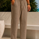 Men's linen beige pants with elastic waist and side pockets (NL)
