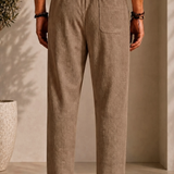 Men's linen beige pants with straight legs and side pockets, (NL)