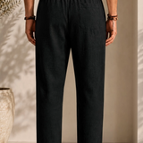 Men's linen black pants with relaxed straight-leg fit