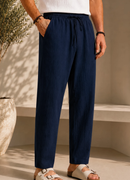 Men's Linen Navy Blue Pants - NL