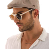 Men's mink flat cap Ritag in taupe with front seam and side metal button
