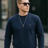 Men's navy crewneck sweatshirt, long sleeves, ribbed cuffs and hem