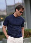 Herren-Poloshirt in Marineblau mit halbem Reißverschluss – AZ