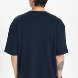Men's oversized navy crew-neck T-shirt, back view, short sleeves