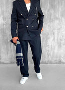 Men's Navy Blue Pinstripe Oversized Suit - 0003
