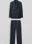 Men's Navy Blue Pinstripe Oversized Suit - 0004