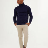 Men's Navy Blue Regular Fit Knit Sweater - HTU