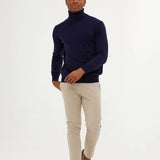 Men's Navy Blue Regular Fit Knit Sweater - HTU