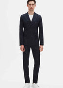 Men's Navy Blue Striped Regular Fit Suit - DMT