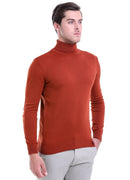 Men's Orange Regular Fit Knit Sweater - HTU