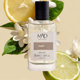 Men's perfume bottle with black cap, Men Selective label, with lemon and leaves