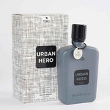 Men's eau de parfum set with Urban Hero bottle and textured gift box, 100 ml