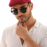 Men's red flat cap with green side pin logo