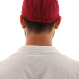 Men's red flat cap with back gathered crown