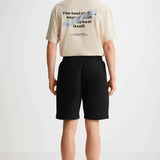 Black bermuda shorts with drawstring waist and side pockets