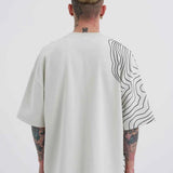 Men's oversize white T-shirt with back contour stripe graphic