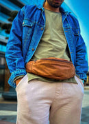 Men's Tan Leather Crossbody Bag - CNT010