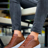 Men's Lix tan lace-up sneakers, perforated uppers, white rubber sole
