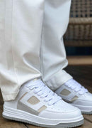 Men's White Beige Sneakers - 2410