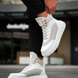 Men's white lace-up boots, ankle height, with gray side panels and platform sole