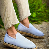 Men's white canvas espadrille shoes with jute rope soles