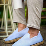 Men's white canvas espadrille shoes, slip-on with jute rope sole