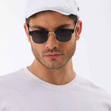 White flat cap with stitched front panel and short curved brim