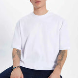 Oversize white crew-neck T-shirt with short sleeves, loose fit