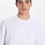 White crew-neck T-shirt close-up of chest and neckline