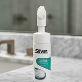 Shoe foam cleaner bottle with top brush, Silver label.