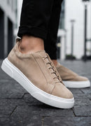 Men's Casual Beige Suede Sneakers - 0581