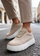 Men's Casual Beige White Suede Sneakers - 600