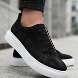 Men's Casual Black White Suede Sneakers - 0581