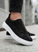 Men's Casual Black White Suede Sneakers - 0581