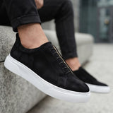 Men's Casual Black White Suede Sneakers - 0581