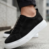Men's Casual Black White Suede Sneakers - 0581